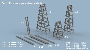 Set 1 : Echafaudages + planches bois 1/350 x110 pièces - impression 3D