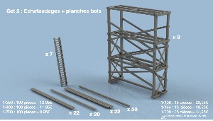 Set 2 : Echafaudages + planches bois 1/350 x100 pièces - impression 3D