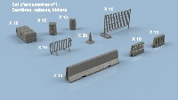 Set d’accessoires n°1 : Barrières, caisses, bidons 1/200 x100 - impression 3D