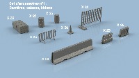 Set d’accessoires n°1 : Barrières, caisses, bidons 1/700 x245 - impression 3D
